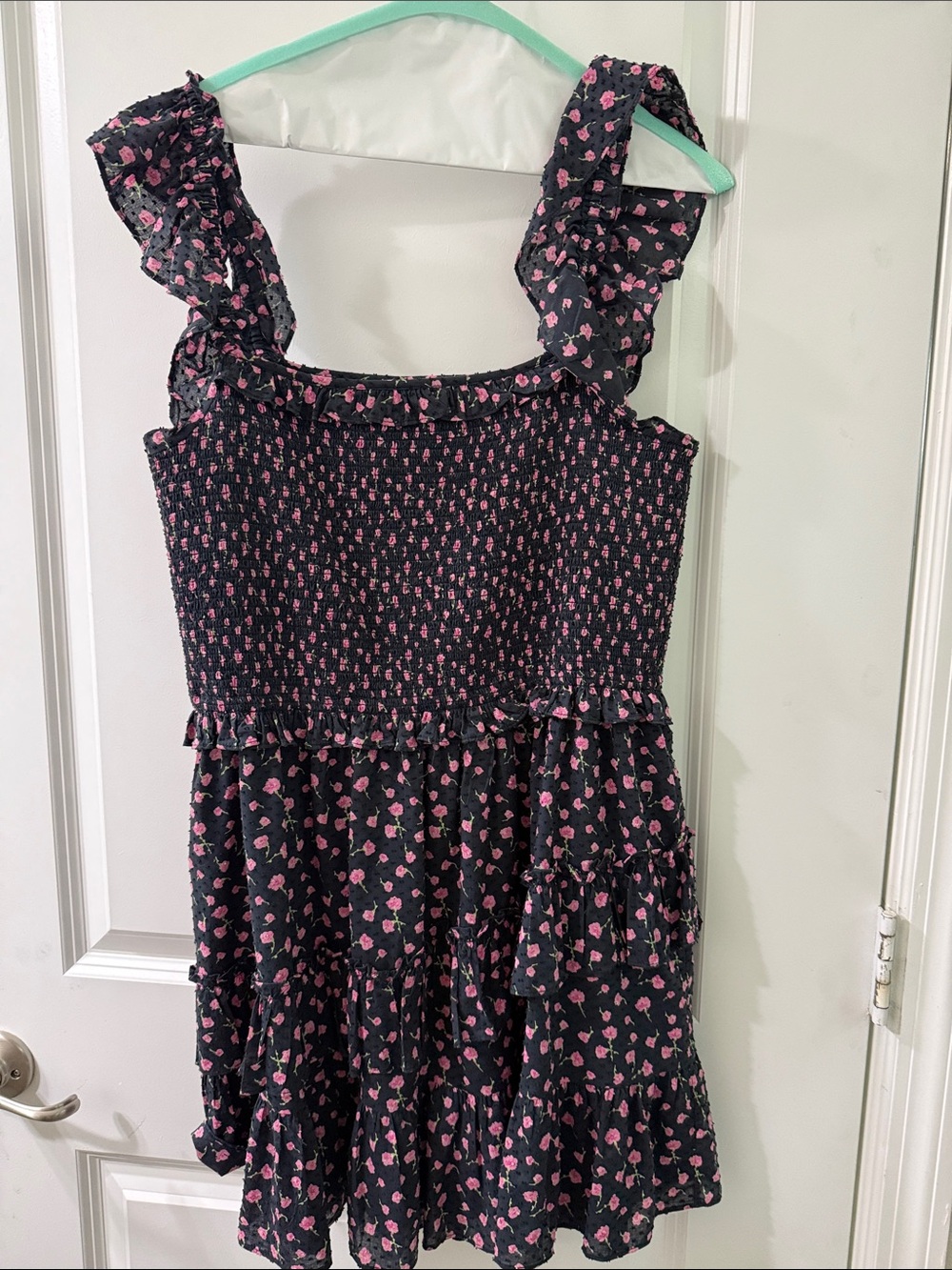 Love Shack Fancy Aline dress pink floral and navy blue size L